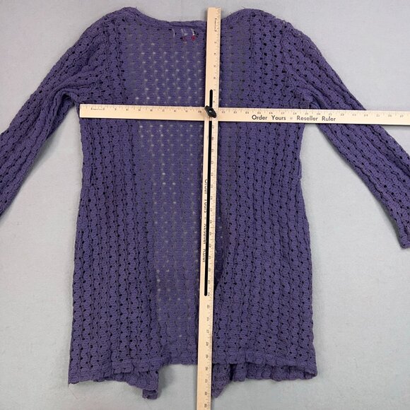 La Belle Cardigan Women M Purple Lace Crochet Open Flowy Drapey Coastal Cottage - Picture 7 of 12